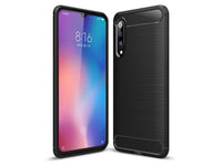 Flexible Handy Schutzhülle mit gebürster Carbon Textur auf der Rückseite für zum Schutz des Xiaomi Mi 9  Display und Gehäuse Case in schwarz von Screenguard