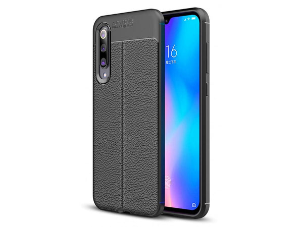 Soft TPU Case mit Design aus feinem veganen Leder für Xiaomi Mi 9 SE stabil mit erhöhten Rändern und Kanten in schwarz von Screenguard