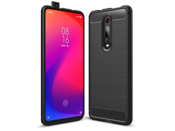 Flexible Handy Schutzhülle mit gebürster Carbon Textur auf der Rückseite für zum Schutz des Xiaomi Mi 9T  Display und Gehäuse Case in schwarz von Screenguard