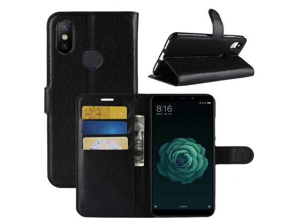 Lederhülle Portemonnaie Karten Ledertasche für Xiaomi Mi A2 in schwarz von Screenguard