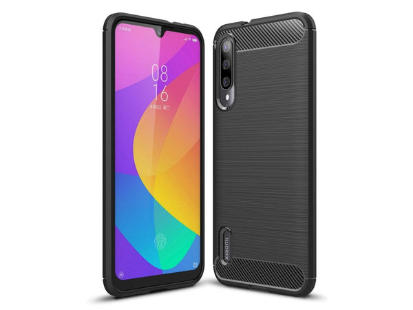 Flexible Handy Schutzhülle mit gebürster Carbon Textur auf der Rückseite für zum Schutz des Xiaomi Mi A3  Display und Gehäuse Case in schwarz von Screenguard