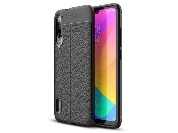 Soft TPU Case mit Design aus feinem veganen Leder für Xiaomi Mi A3 stabil mit erhöhten Rändern und Kanten in schwarz von Screenguard