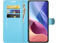 Lederhülle Karten Wallet Ledertasche Etui für Xiaomi Poco F3 in hellblau von Screenguard