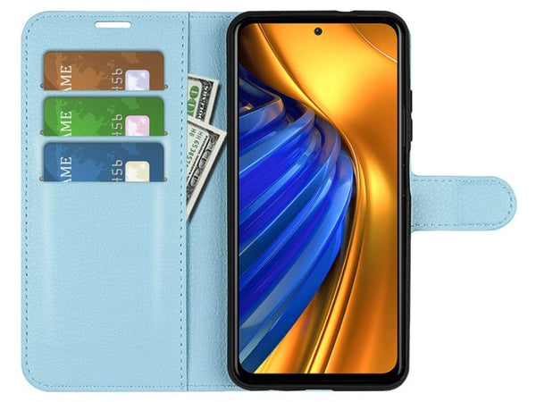 Lederhülle Portemonnaie Karten Ledertasche für Xiaomi Poco F4 in hellblau von Screenguard