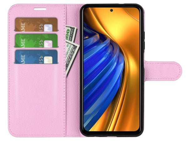 Lederhülle Portemonnaie Karten Ledertasche für Xiaomi Poco F4 in rosa von Screenguard