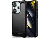 Flexible Handy Schutzhülle mit gebürster Carbon Textur auf der Rückseite für zum Schutz des Xiaomi Poco F6  Display und Gehäuse Case in schwarz von Screenguard