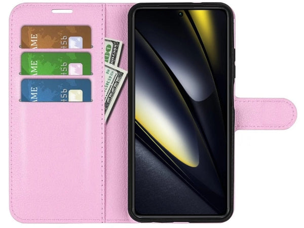 Lederhülle Portemonnaie Karten Ledertasche für Xiaomi Poco F6 in rosa von Screenguard