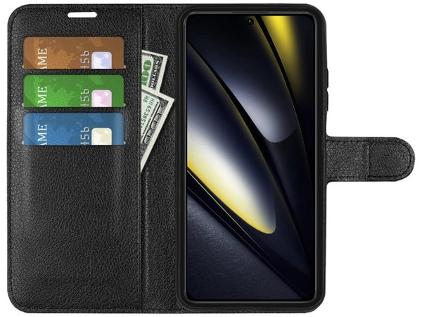 Lederhülle Portemonnaie Karten Ledertasche für Xiaomi Poco F6 in schwarz von Screenguard