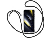 Necklace Handy Hülle mit Kordel Kette schwarz zum Tragen des Xiaomi Poco F6 am Körper wie Handtasche Lanyard, stabil mit erhöhten Rändern und Kanten in transparent von Screenguard