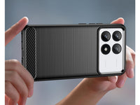 Flexible Handy Schutzhülle mit gebürster Carbon Textur auf der Rückseite für zum Schutz des Xiaomi Poco F6 Pro  Display und Gehäuse Case in schwarz von Screenguard
