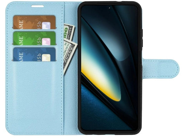Lederhülle Portemonnaie Karten Ledertasche für Xiaomi Poco F6 Pro in hellblau von Screenguard