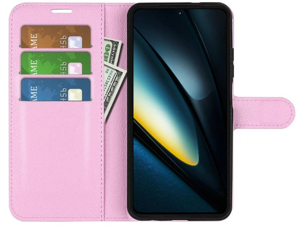 Lederhülle Portemonnaie Karten Ledertasche für Xiaomi Poco F6 Pro in rosa von Screenguard