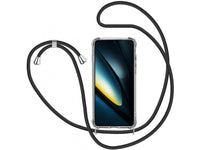 Necklace Handy Hülle mit Kordel Kette schwarz zum Tragen des Xiaomi Poco F6 Pro am Körper wie Handtasche Lanyard, stabil mit erhöhten Rändern und Kanten in transparent von Screenguard
