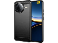 Flexible Handy Schutzhülle mit gebürster Carbon Textur auf der Rückseite für zum Schutz des Xiaomi Poco F7 Pro  Display und Gehäuse Case in schwarz von Screenguard