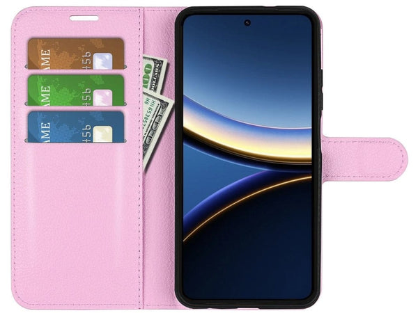 Lederhülle Portemonnaie Karten Ledertasche für Xiaomi Poco F7 Pro in rosa von Screenguard