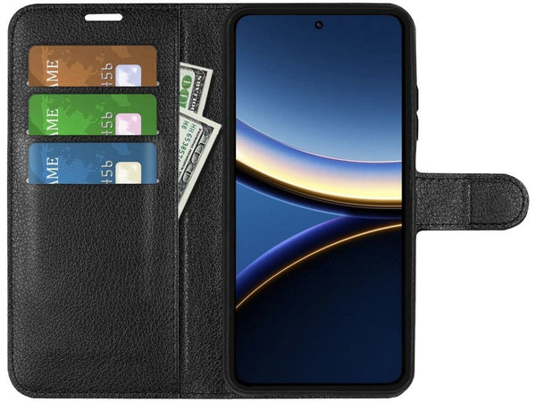 Lederhülle Portemonnaie Karten Ledertasche für Xiaomi Poco F7 Pro in schwarz von Screenguard