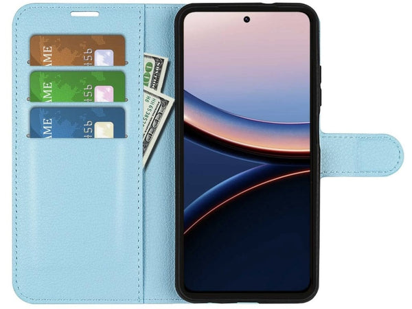 Lederhülle Portemonnaie Karten Ledertasche für Xiaomi Poco F7 Ultra in hellblau von Screenguard