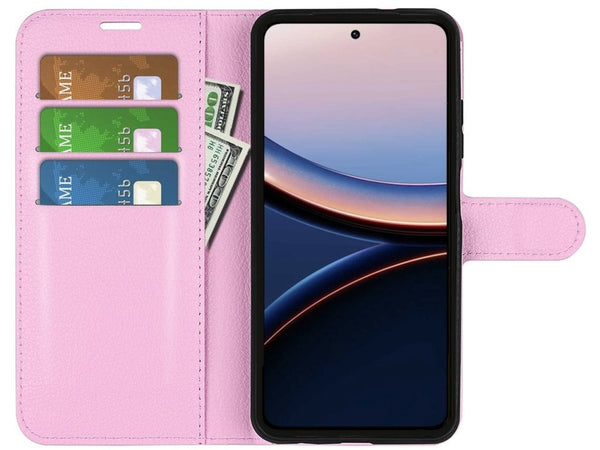 Lederhülle Portemonnaie Karten Ledertasche für Xiaomi Poco F7 Ultra in rosa von Screenguard