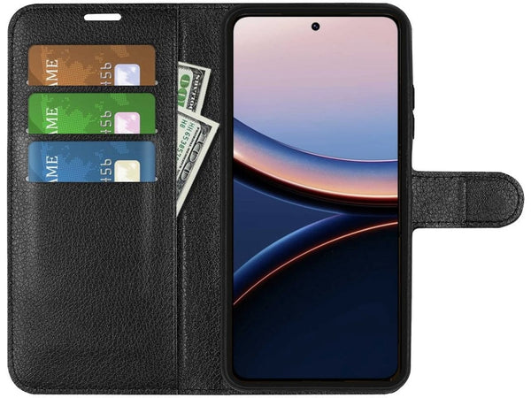 Lederhülle Portemonnaie Karten Ledertasche für Xiaomi Poco F7 Ultra in schwarz von Screenguard
