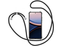 Necklace Handy Hülle mit Kordel Kette schwarz zum Tragen des Xiaomi Poco F7 Ultra am Körper wie Handtasche Lanyard, stabil mit erhöhten Rändern und Kanten in transparent von Screenguard