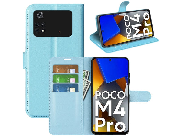 Lederhülle Portemonnaie Karten Ledertasche für Xiaomi Poco M4 Pro 4G in hellblau von Screenguard