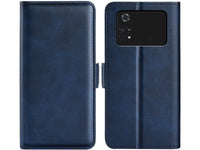 Veganes Flip Case Leder Etui Hülle mit Karten Fächer und Sichtfenster für Xiaomi Poco M4 Pro 4G in dunkelblau von Screenguard