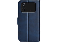 Veganes Flip Case Leder Etui Hülle mit Karten Fächer und Sichtfenster für Xiaomi Poco M4 Pro 4G in dunkelblau von Screenguard