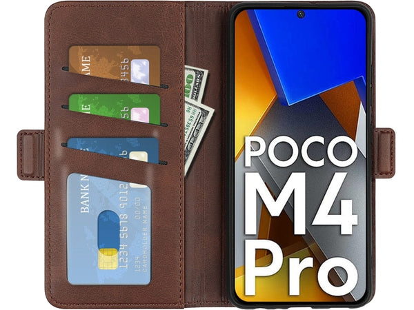 Veganes Flip Case Leder Etui Hülle mit Karten Fächer und Sichtfenster für Xiaomi Poco M4 Pro 4G in mokka von Screenguard