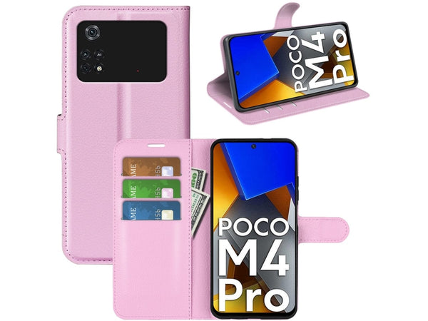 Lederhülle Portemonnaie Karten Ledertasche für Xiaomi Poco M4 Pro 4G in rosa von Screenguard