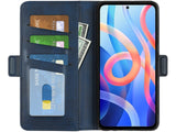 Veganes Flip Case Leder Etui Hülle mit Karten Fächer und Sichtfenster für Xiaomi Poco M4 Pro 5G in dunkelblau von Screenguard