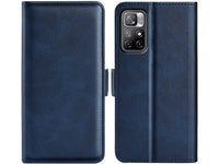 Veganes Flip Case Leder Etui Hülle mit Karten Fächer und Sichtfenster für Xiaomi Poco M4 Pro 5G in dunkelblau von Screenguard