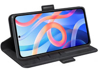 Veganes Flip Case Leder Etui Hülle mit Karten Fächer und Sichtfenster für Xiaomi Poco M4 Pro 5G in schwarz von Screenguard