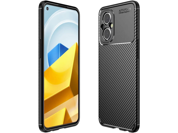 Hochwertig stabile Soft TPU Smartphone Handy Hülle im Carbon Design für Xiaomi Poco M5 zum Schutz des Display und Gehäuse Cover in schwarz von Screenguard