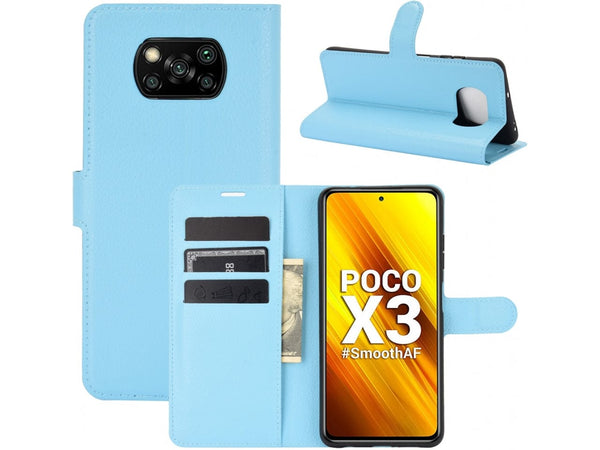 Lederhülle Portemonnaie Karten Ledertasche für Xiaomi Poco X3 Pro in hellblau von Screenguard