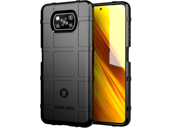 Widerstandsfähige, stabile Outdoor Sport Hülle für das Xiaomi Poco X3 Pro für Handwerker, Baustelle, Business, äusserst stabil mit erhöhten Rändern und Kanten in schwarz von Screenguard