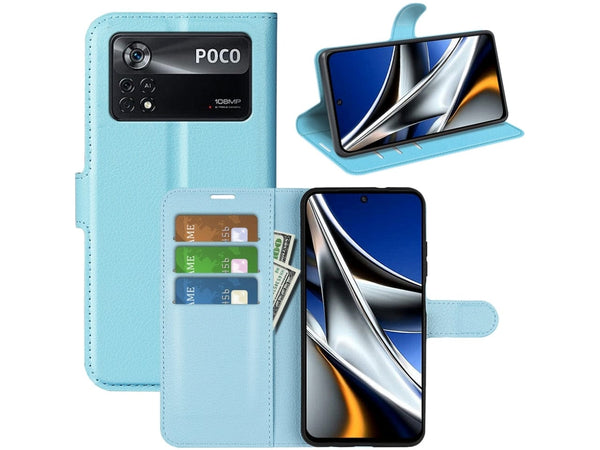 Lederhülle Portemonnaie Karten Ledertasche für Xiaomi Poco X4 Pro 5G in hellblau von Screenguard