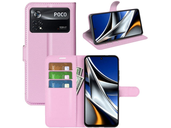 Lederhülle Portemonnaie Karten Ledertasche für Xiaomi Poco X4 Pro 5G in rosa von Screenguard