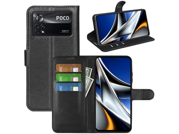 Lederhülle Portemonnaie Karten Ledertasche für Xiaomi Poco X4 Pro 5G in schwarz von Screenguard