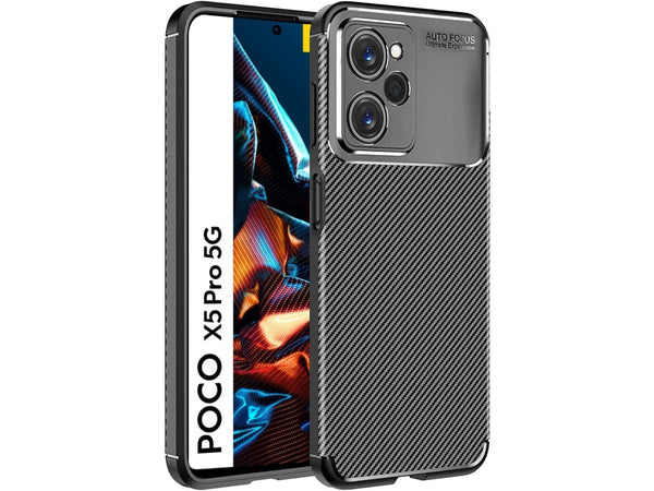Hochwertig stabile Soft TPU Smartphone Handy Hülle im Carbon Design für Xiaomi Poco X5 Pro 5G zum Schutz des Display und Gehäuse Cover in schwarz von Screenguard