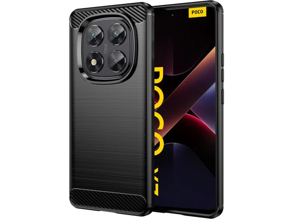 Flexible Handy Schutzhülle mit gebürster Carbon Textur auf der Rückseite für zum Schutz des Xiaomi Poco X7  Display und Gehäuse Case in schwarz von Screenguard