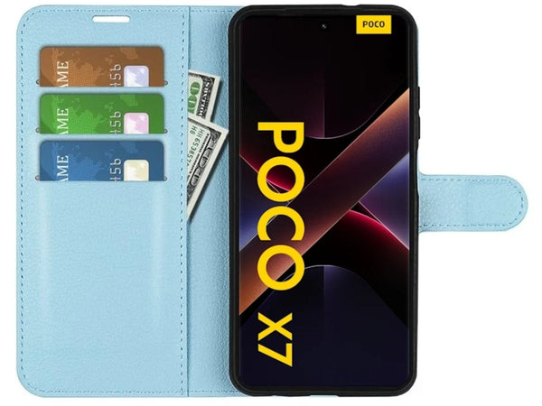 Lederhülle Portemonnaie Karten Ledertasche für Xiaomi Poco X7 in hellblau von Screenguard