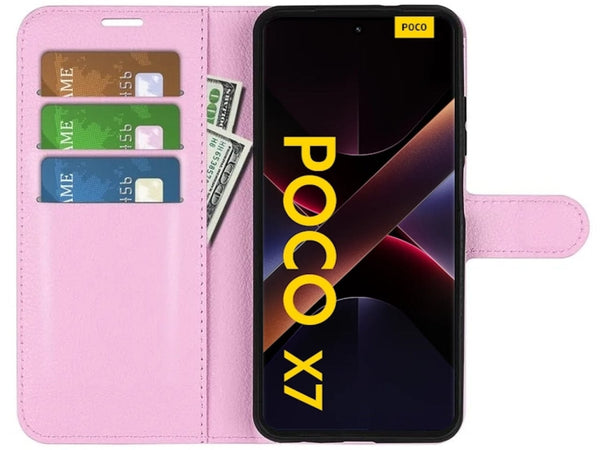 Lederhülle Portemonnaie Karten Ledertasche für Xiaomi Poco X7 in rosa von Screenguard