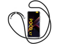 Necklace Handy Hülle mit Kordel Kette schwarz zum Tragen des Xiaomi Poco X7 am Körper wie Handtasche Lanyard, stabil mit erhöhten Rändern und Kanten in transparent von Screenguard