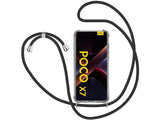 Necklace Handy Hülle mit Kordel Kette schwarz zum Tragen des Xiaomi Poco X7 am Körper wie Handtasche Lanyard, stabil mit erhöhten Rändern und Kanten in transparent von Screenguard