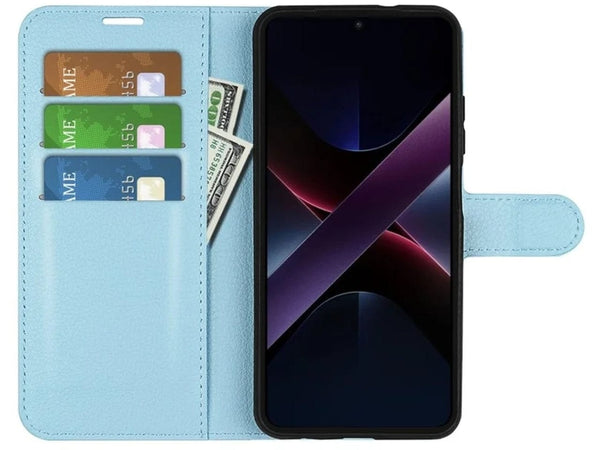 Lederhülle Portemonnaie Karten Ledertasche für Xiaomi Poco X7 Pro in hellblau von Screenguard