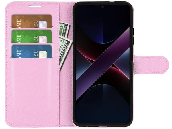 Lederhülle Portemonnaie Karten Ledertasche für Xiaomi Poco X7 Pro in rosa von Screenguard