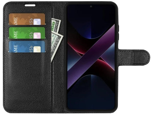 Lederhülle Portemonnaie Karten Ledertasche für Xiaomi Poco X7 Pro in schwarz von Screenguard