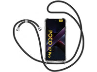Necklace Handy Hülle mit Kordel Kette schwarz zum Tragen des Xiaomi Poco X7 Pro am Körper wie Handtasche Lanyard, stabil mit erhöhten Rändern und Kanten in transparent von Screenguard