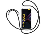 Necklace Handy Hülle mit Kordel Kette schwarz zum Tragen des Xiaomi Poco X7 Pro am Körper wie Handtasche Lanyard, stabil mit erhöhten Rändern und Kanten in transparent von Screenguard