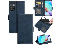 Veganes Flip Case Leder Etui Hülle mit Karten Fächer und Sichtfenster für Xiaomi Redmi 10 in dunkelblau von Screenguard